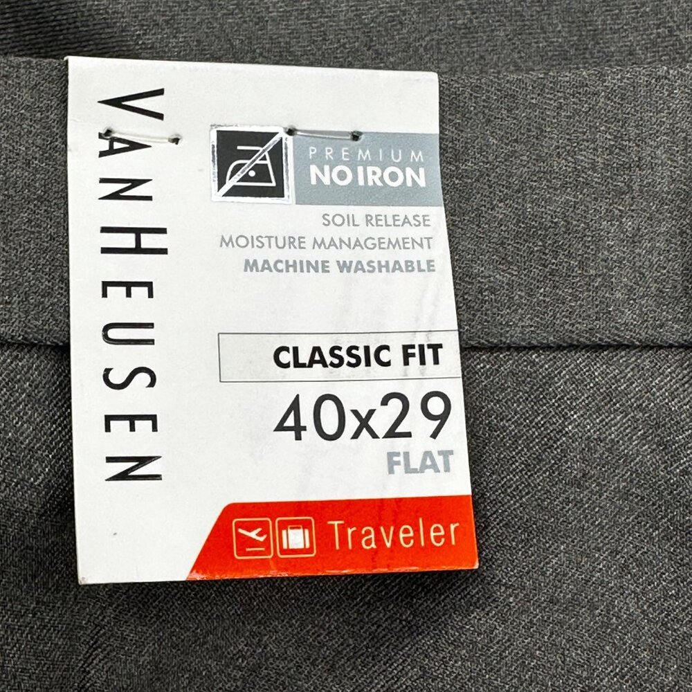 Van Heusen Men's Size 40x29 Pant Traveler Classic Fit Flat Front Gray New - Picture 6 of 16
